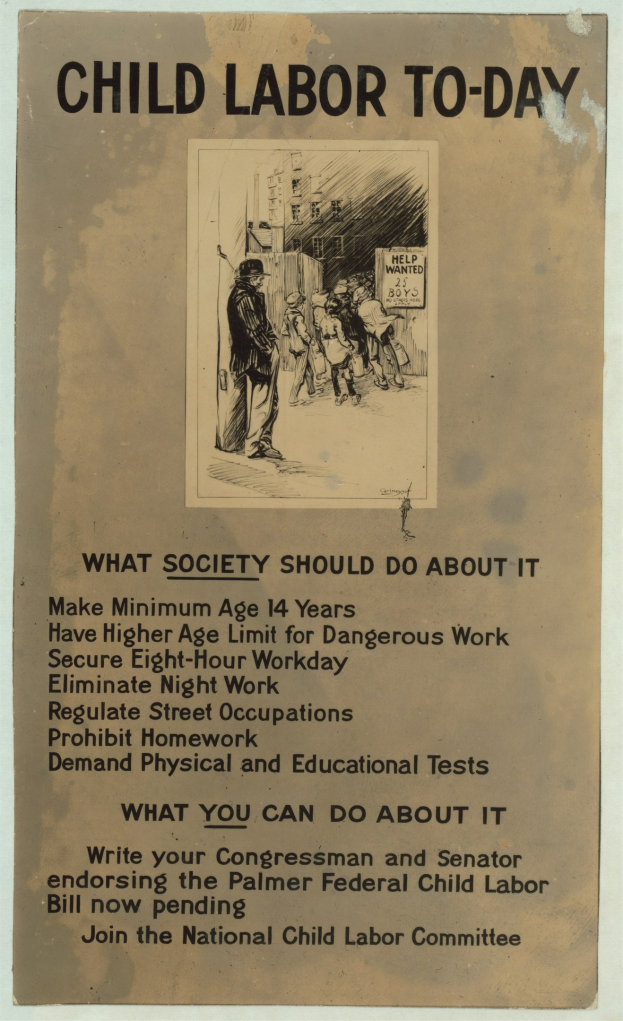 Plakat mit der Aufschrift "Kinderaert zur Zeit: Was die Gesellschaft dagegen tun sollte" mit einem entschlossen dreinblickenden Mann im Anzug