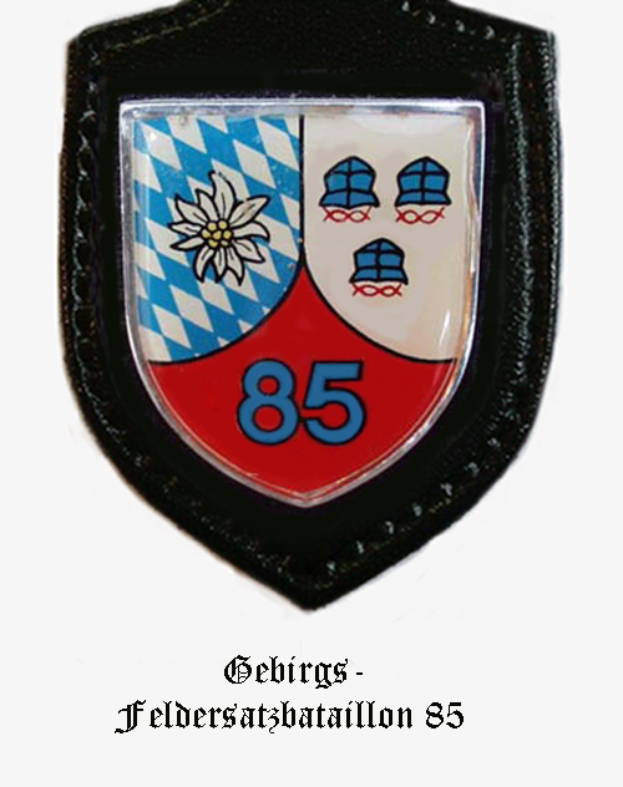 Ein Abzeichen mit der Nummer 85 und deutschem Text unten, das das Logo der bayerischen Fussballmannschaft darstellt.