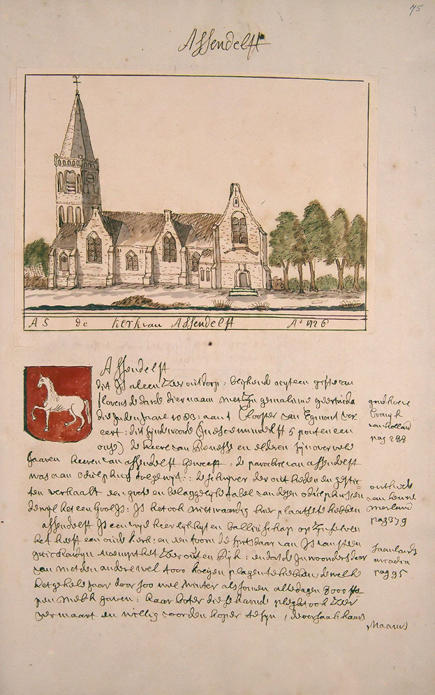 Altes Buch mit einer Kirchenzeichnung im Hintergrund, umgeben von Bäumen und einem Logo, mit der Aufschrift "Alfred deff - Kirche der Heiligen Dreifaltigkeit".