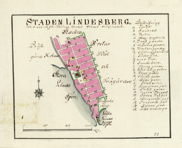 Ein detaillierter Stadtplan von Staden Lindesberg, Deutschland, der Straßen, Gebäude und Sehenswürdigkeiten zeigt, mit Text darauf geschrieben.