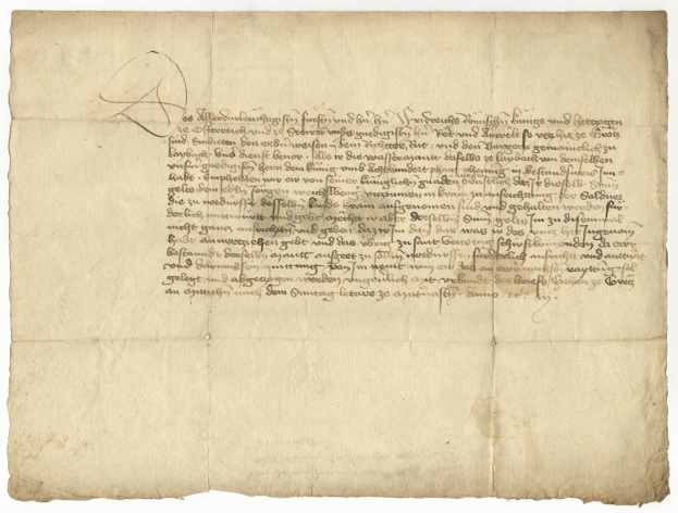 Ein gelbliches, altes Blatt Papier mit sauberer, lesbarer Schreibschrift, das angeblich ein Brief des deutschen Finanzministers an seine Frau ist.