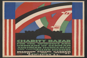 Plakat für den Wohltätigkeitsbasar der Witwen und Waisen deutscher, australischer, ungarischer und alliierter Soldaten mit Veranstaltungseinzelheiten im Text.