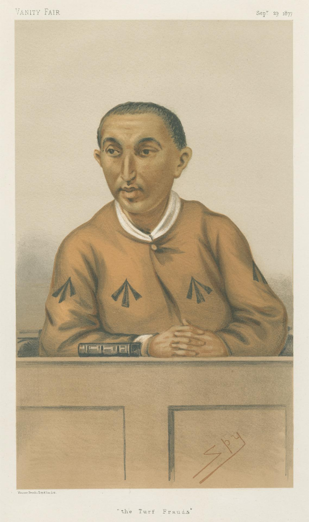 Ein Mann in einem weißen Hemd und dunklen Hosen sitzt an einem Tisch mit gefalteten Händen und einem ernsten Gesichtsausdruck, mit der Aufschrift "Die Rasenbetrug" unten.