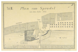 Ein Plakat mit einem detaillierten Plan von Spruidel, Deutschland, und begleitendem Text, der die Stadt beschreibt.