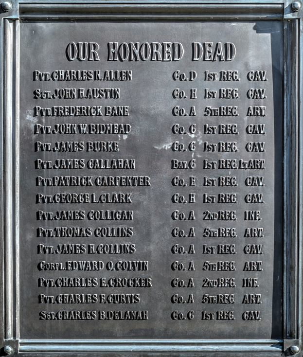 Eine metallene Gedenktafel an der Seite eines Gebäudes mit der Aufschrift "Unsere Ehrenhaften Toten".